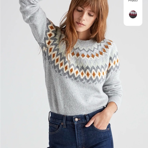 Lucky Brand Sweaters - Lucky Brand Fair Isle Knit Sweater Gray Nordic Cozy Crewneck Size L